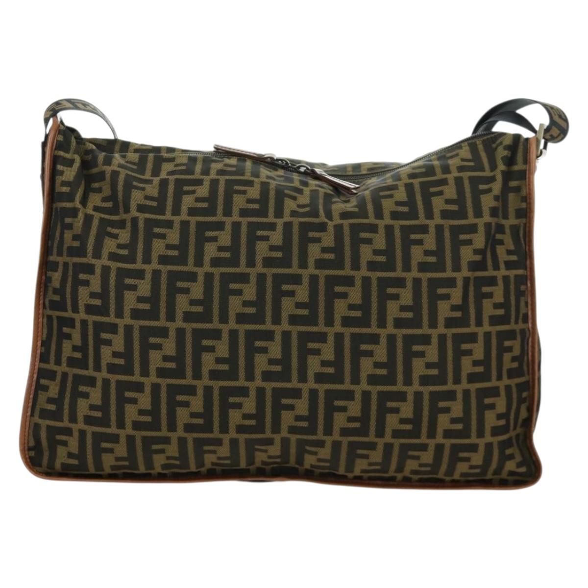 FENDI Zucca Canvas Shoulder Bag Black Brown Auth 173487V