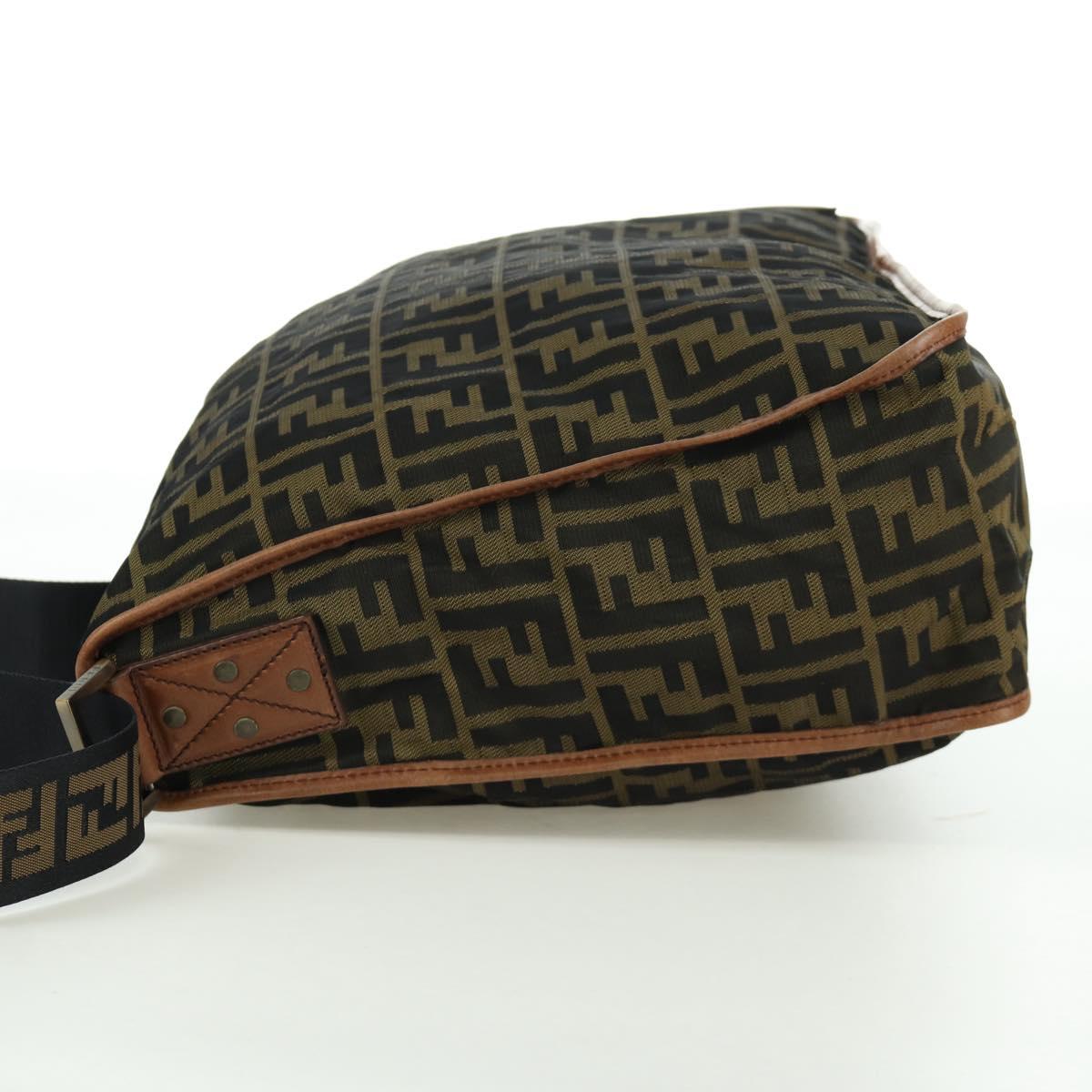 FENDI Zucca Canvas Shoulder Bag Black Brown Auth 173487V