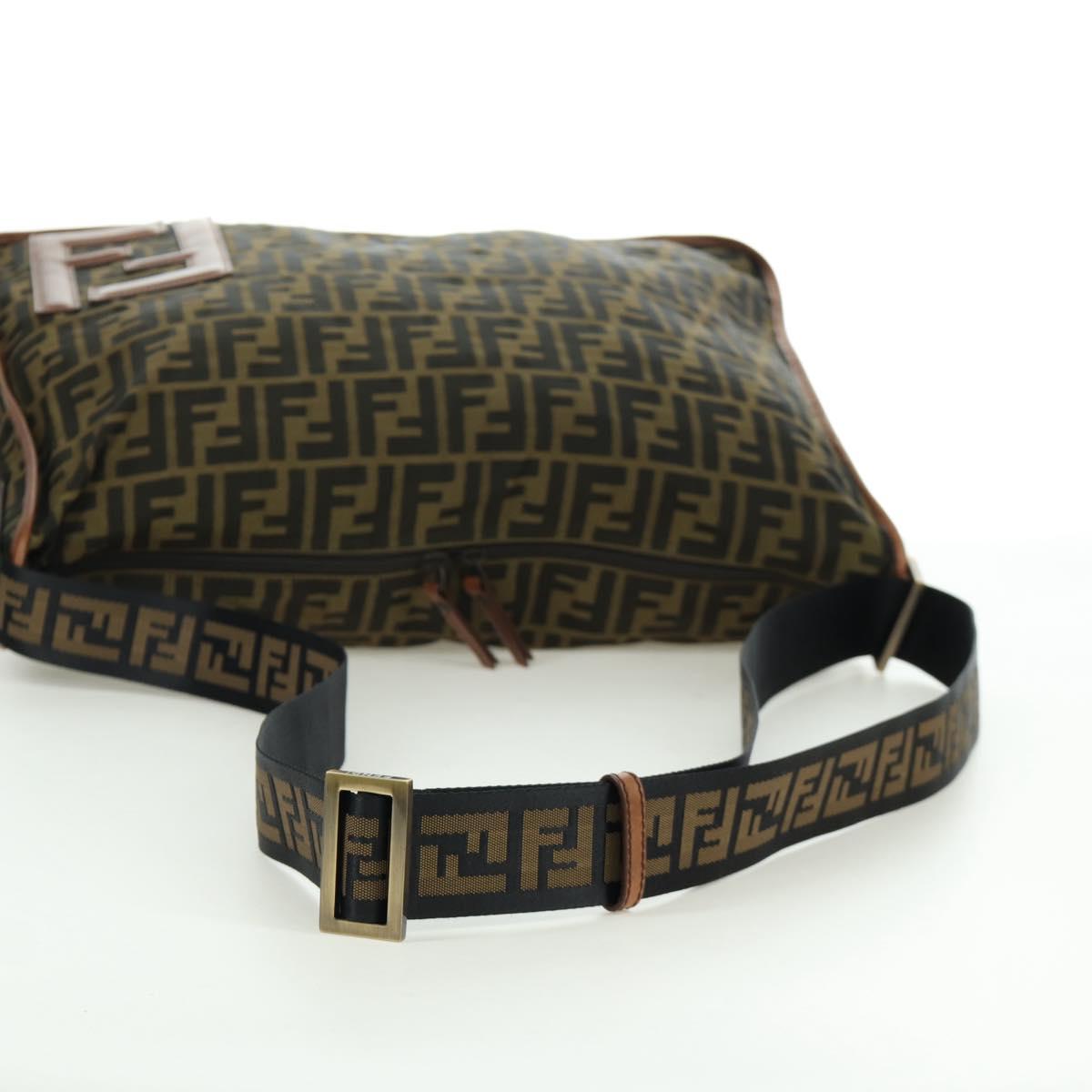 FENDI Zucca Canvas Shoulder Bag Black Brown Auth 173487V