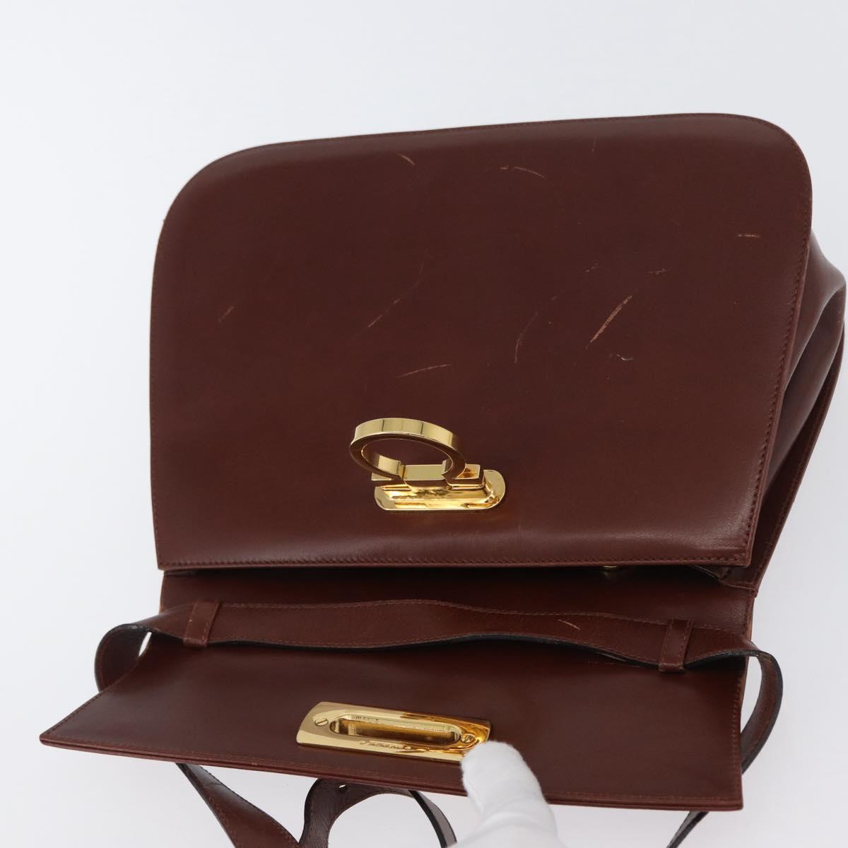 Salvatore Ferragamo Gancini Shoulder Bag Leather Brown Gold Auth 173491