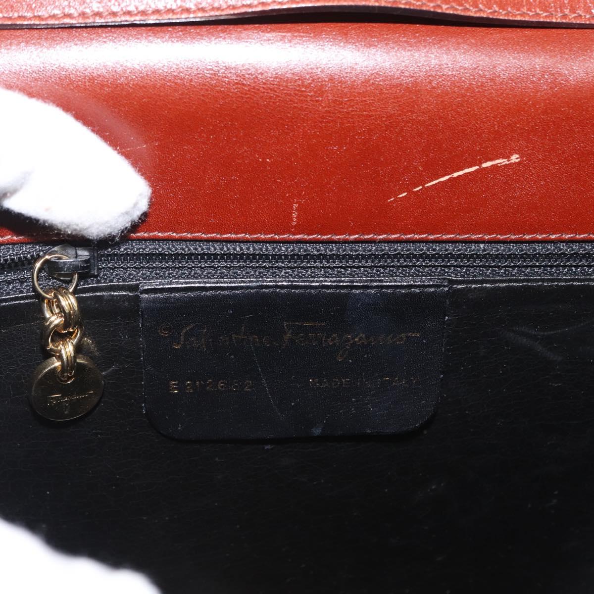 Salvatore Ferragamo Gancini Shoulder Bag Leather Brown Gold Auth 173491
