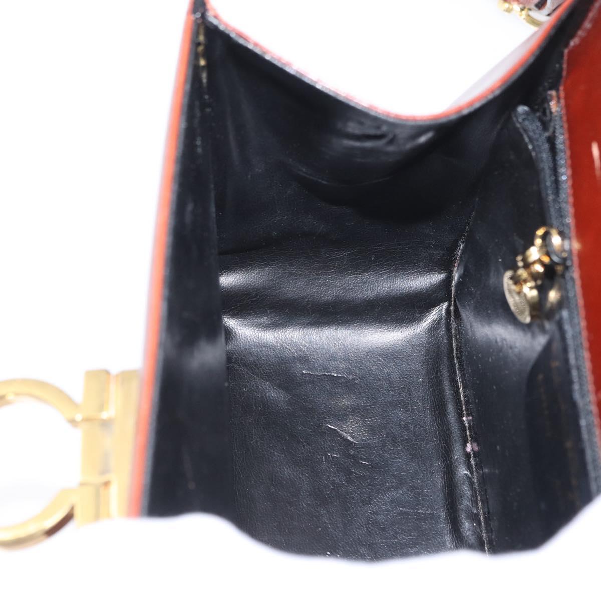 Salvatore Ferragamo Gancini Shoulder Bag Leather Brown Gold Auth 173491