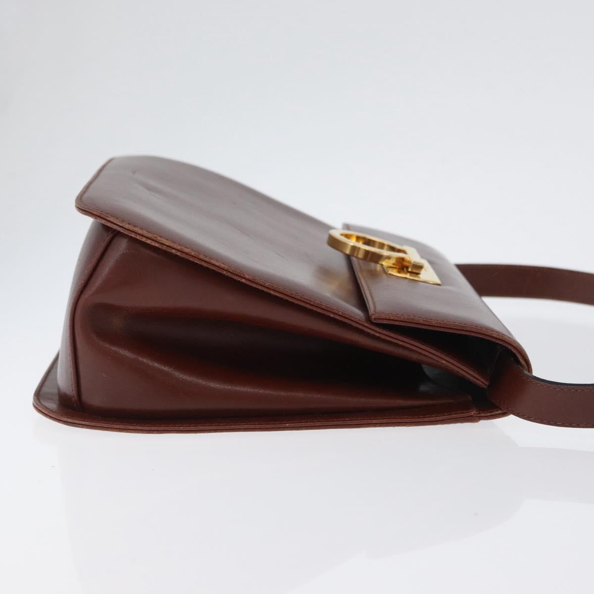 Salvatore Ferragamo Gancini Shoulder Bag Leather Brown Gold Auth 173491