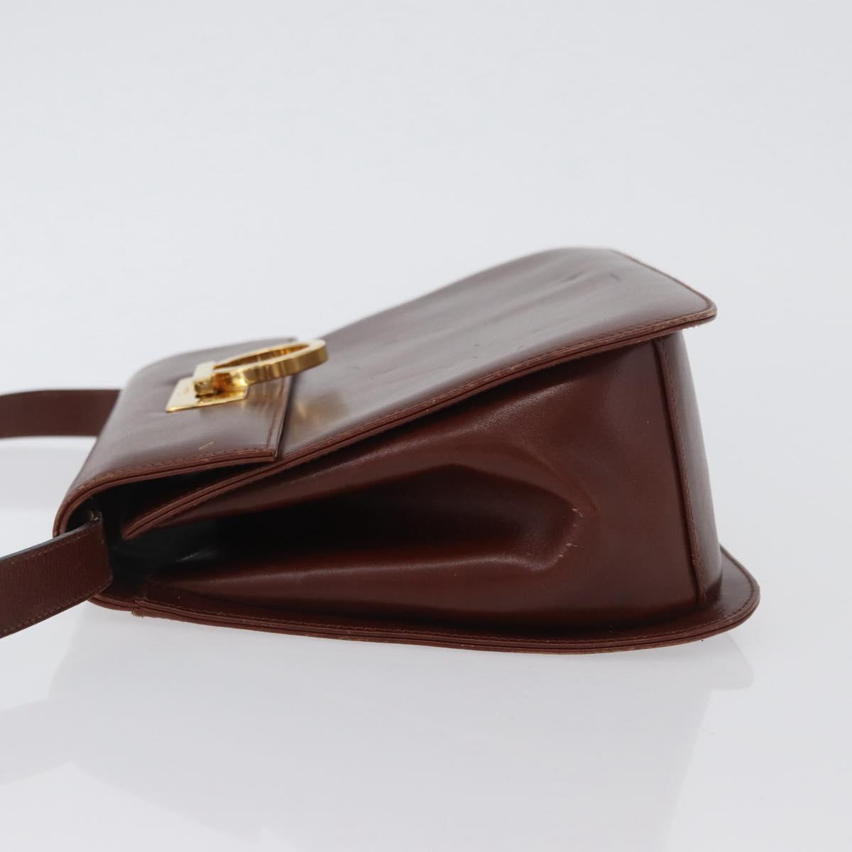 Salvatore Ferragamo Gancini Shoulder Bag Leather Brown Gold Auth 173491