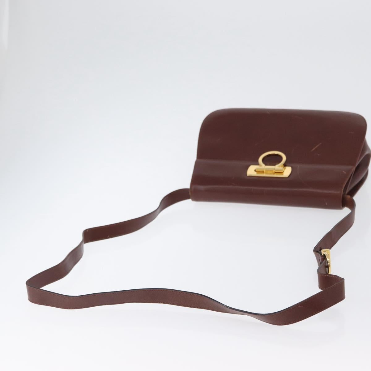 Salvatore Ferragamo Gancini Shoulder Bag Leather Brown Gold Auth 173491