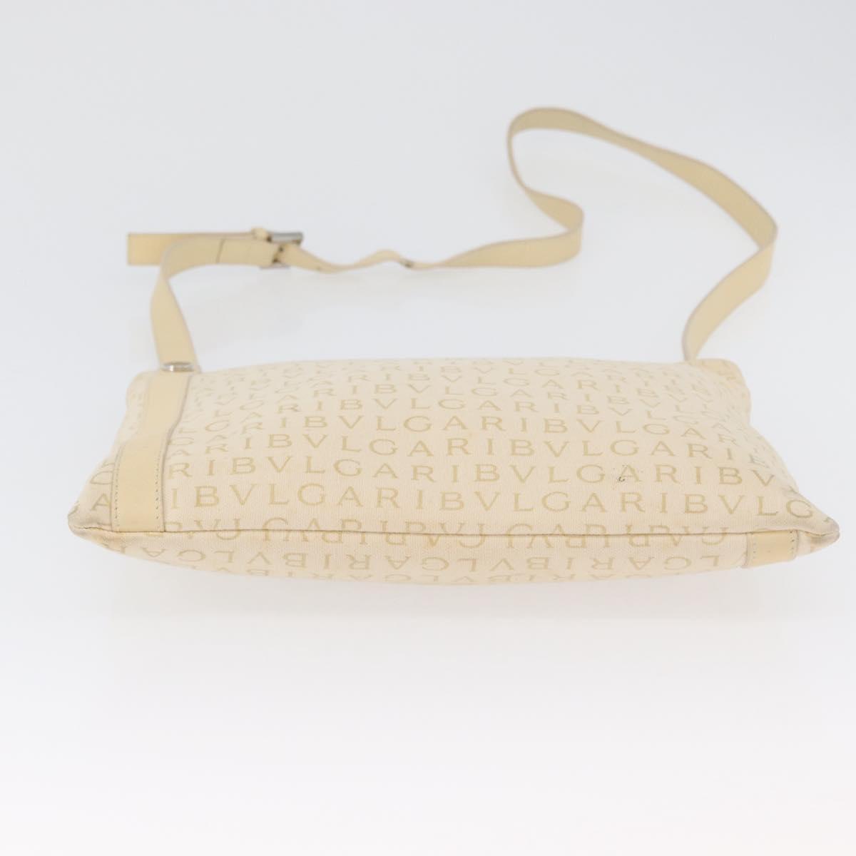 BVLGARI Logo Mania Shoulder Bag Canvas Beige Silver Auth 173495
