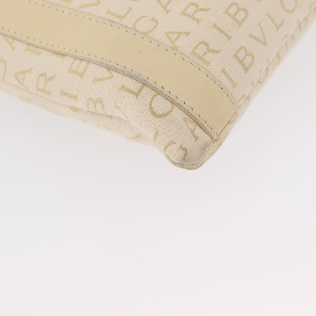 BVLGARI Logo Mania Shoulder Bag Canvas Beige Silver Auth 173495