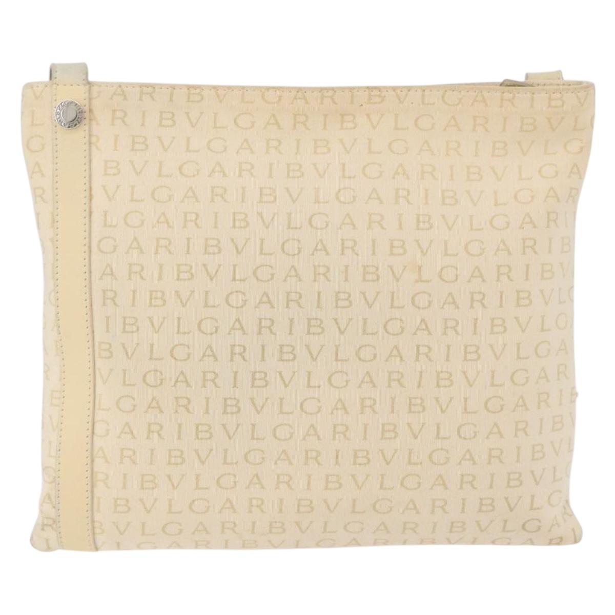 BVLGARI Logo Mania Shoulder Bag Canvas Beige Silver Auth 173495