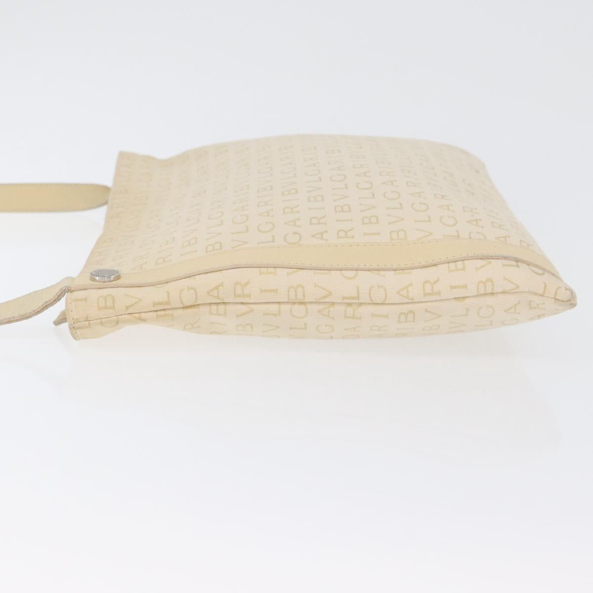 BVLGARI Logo Mania Shoulder Bag Canvas Beige Silver Auth 173495