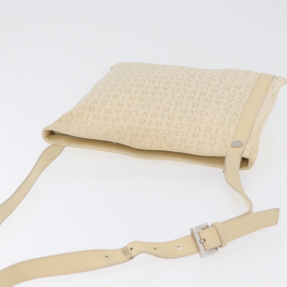 BVLGARI Logo Mania Shoulder Bag Canvas Beige Silver Auth 173495