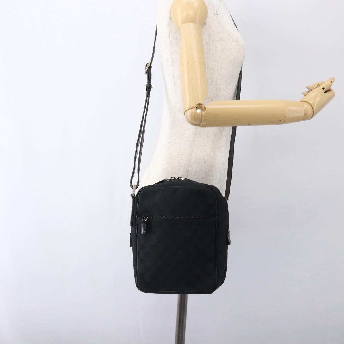 GUCCI GG Canvas Shoulder Bag Black Silver 018 1612 Auth 173500
