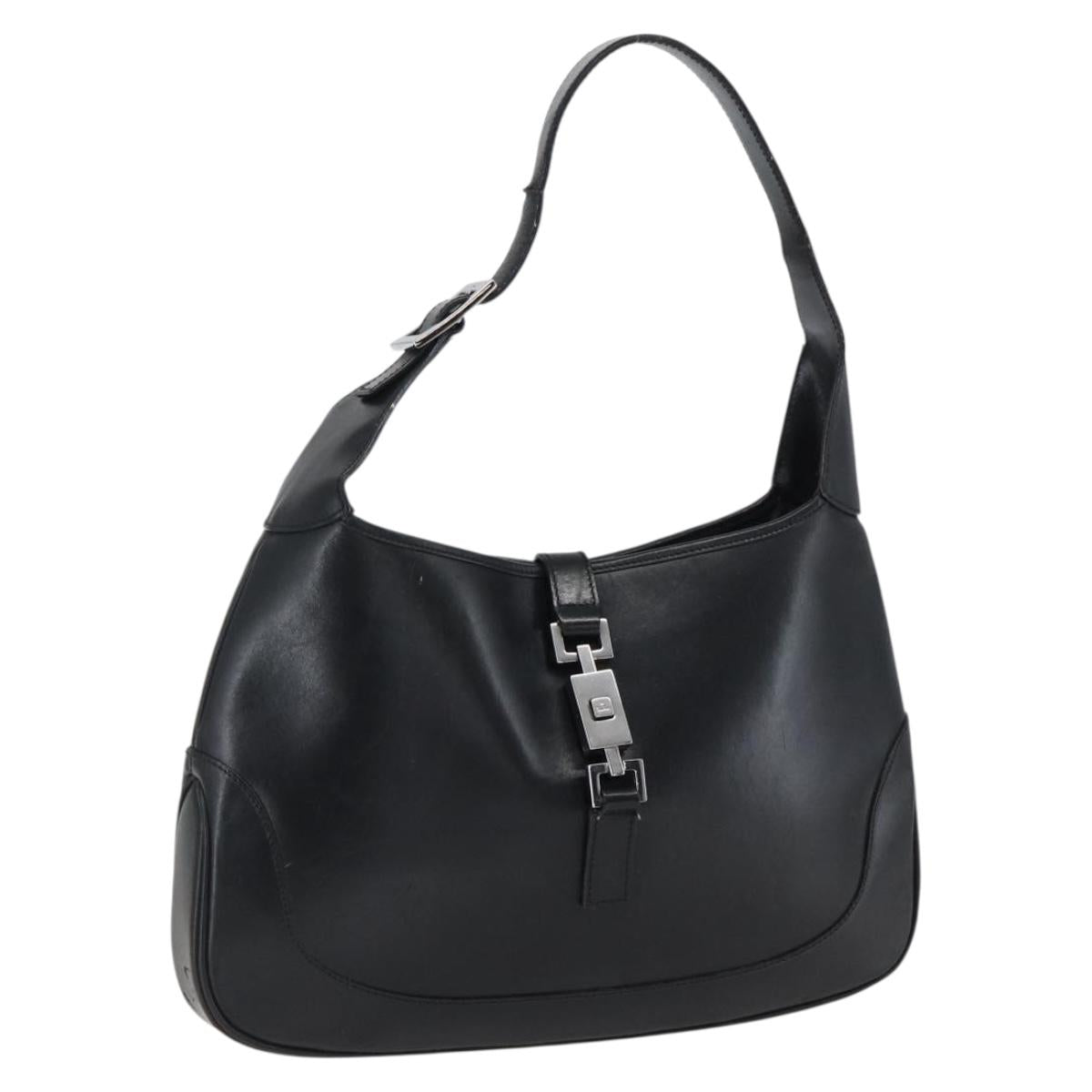 GUCCI Jackie Shoulder Bag Leather Black Silver 001 3306 Auth 173501
