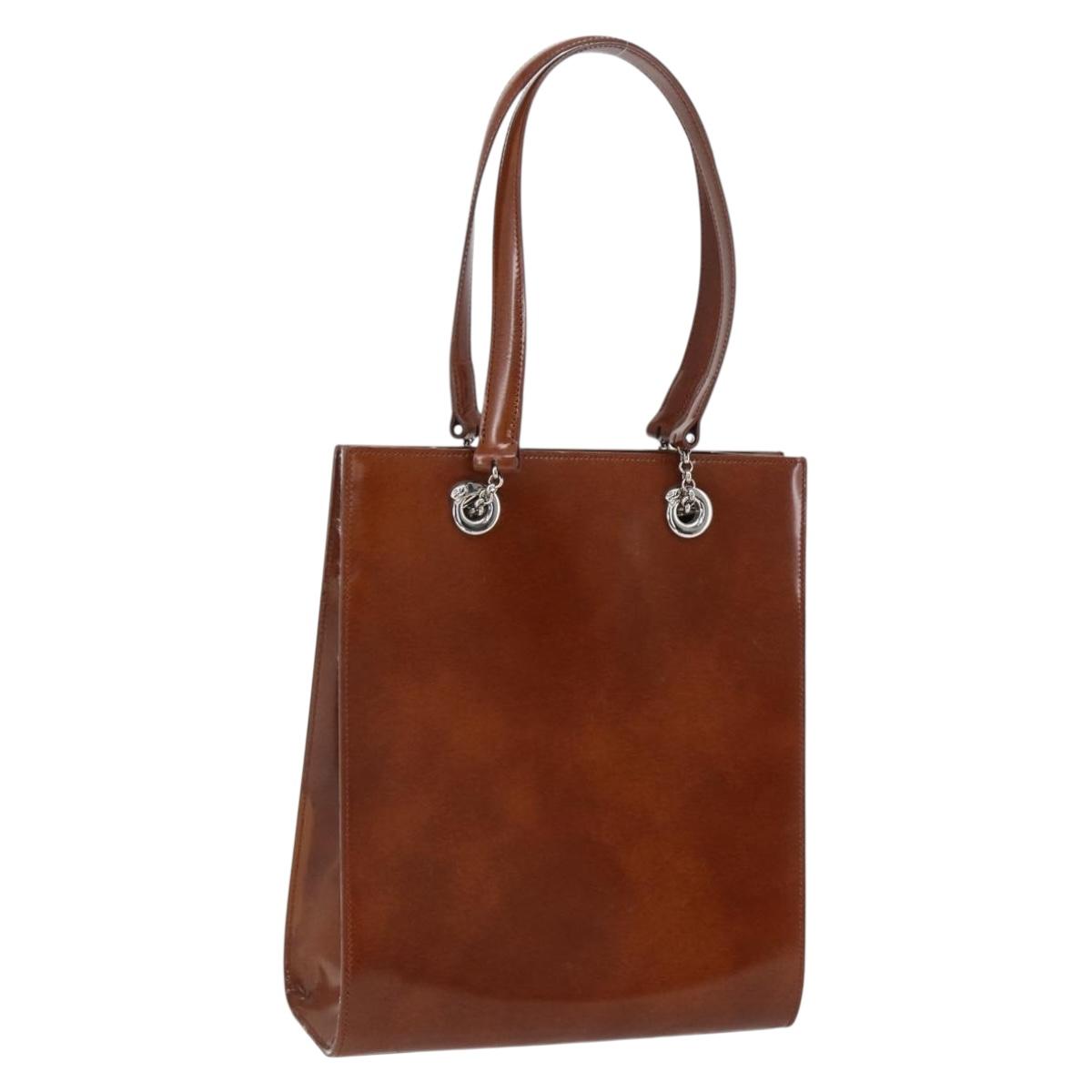 CARTIER Hand Bag Leather Brown Silver Auth 173509
