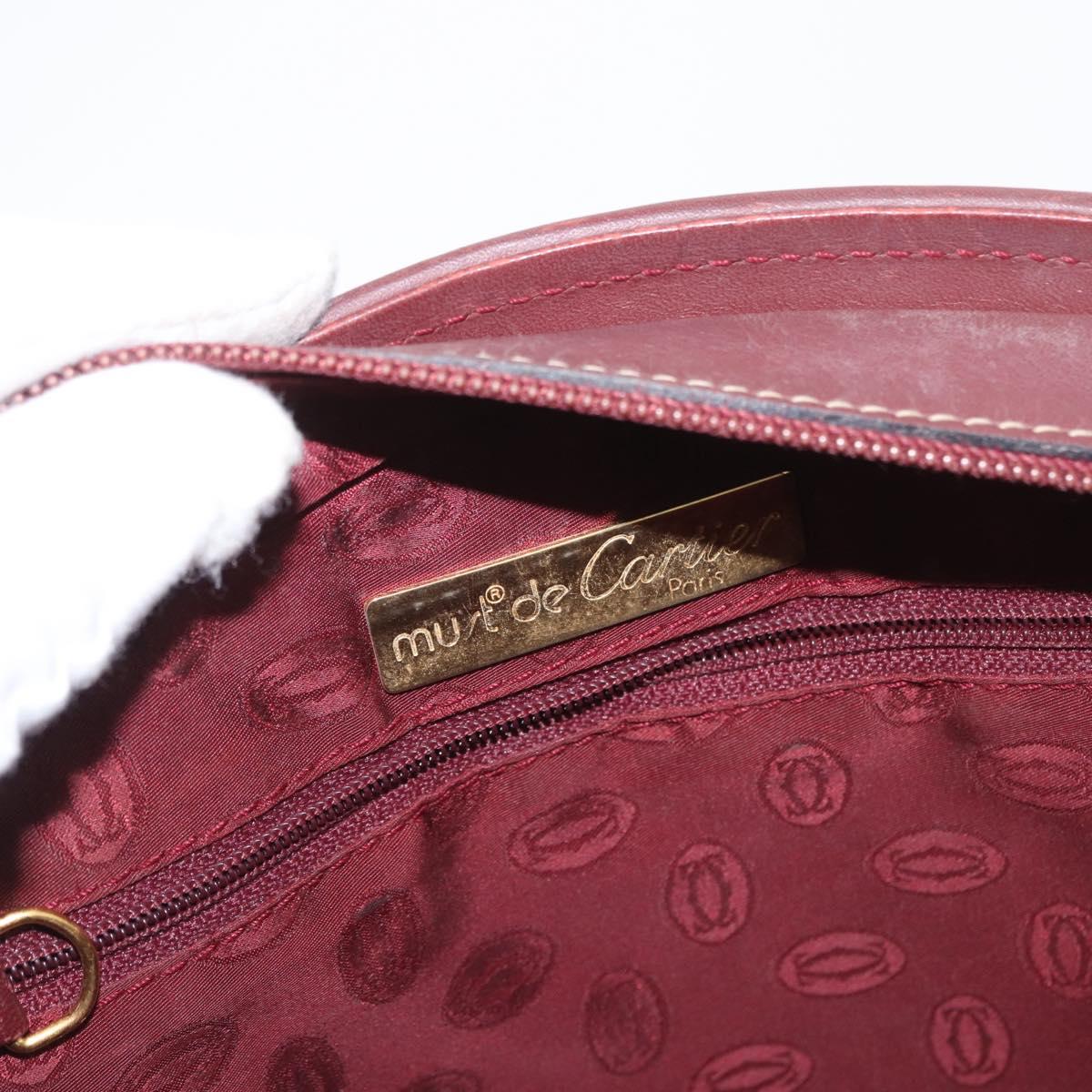 CARTIER Hand Bag Leather Red Gold Auth 173513