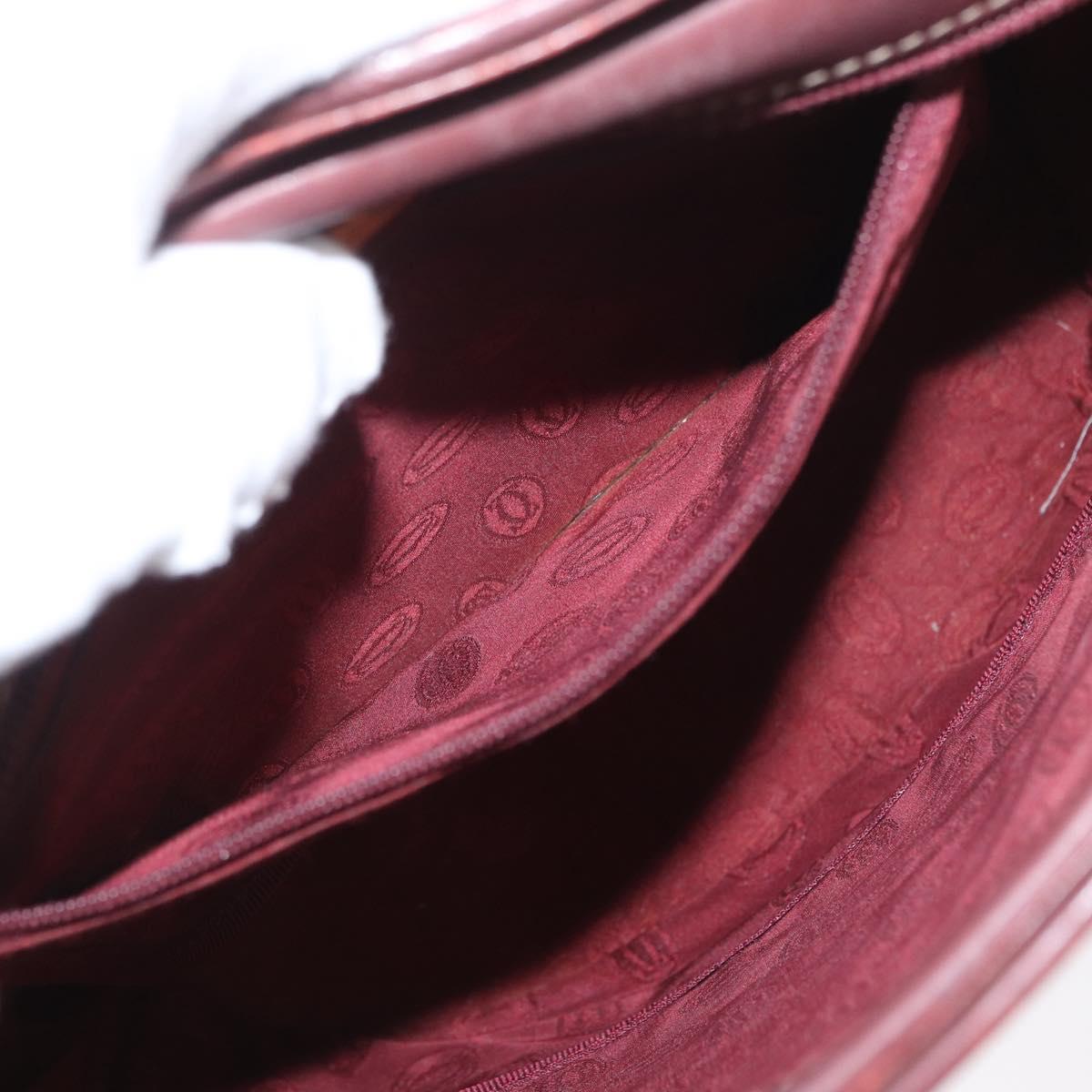 CARTIER Hand Bag Leather Red Gold Auth 173513