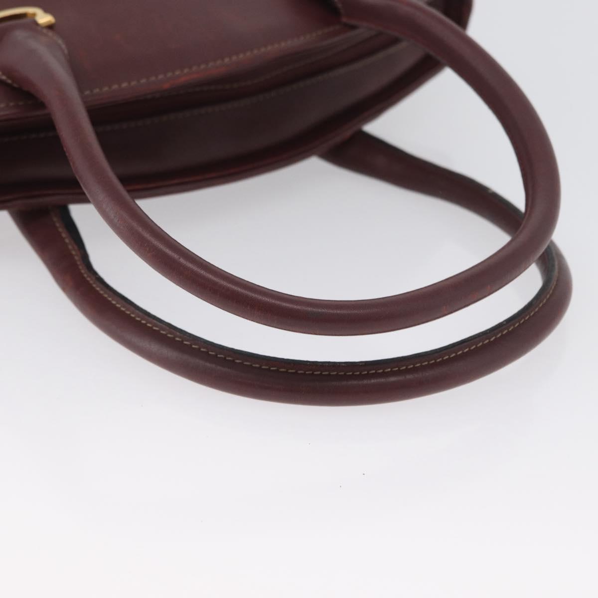 CARTIER Hand Bag Leather Red Gold Auth 173513