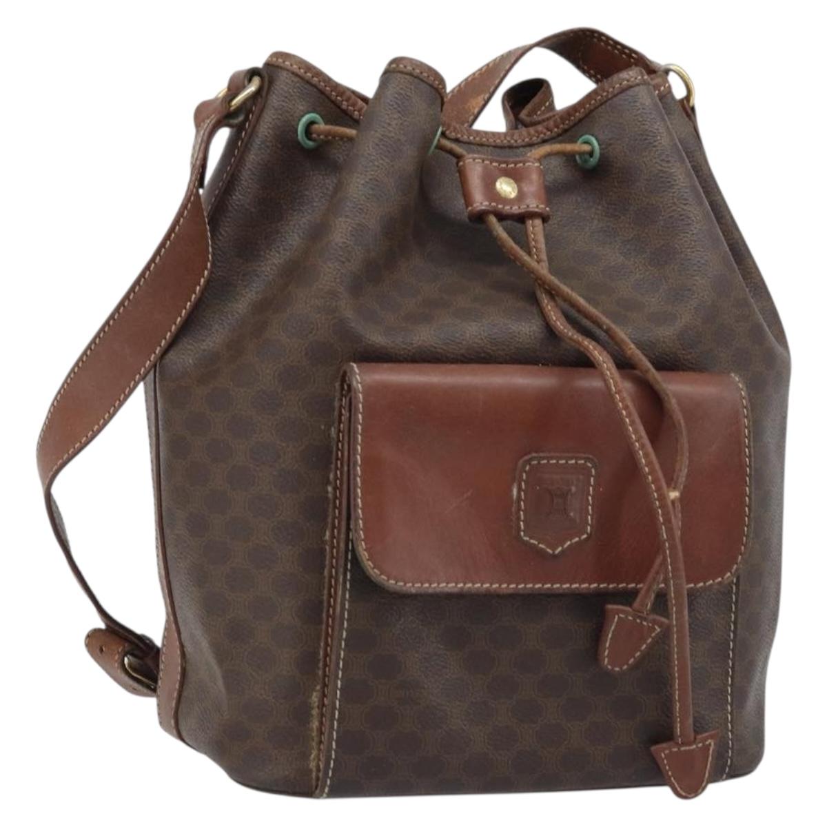 CELINE Macadam Canvas Backpack PVC Leather Brown Gold Auth 173514