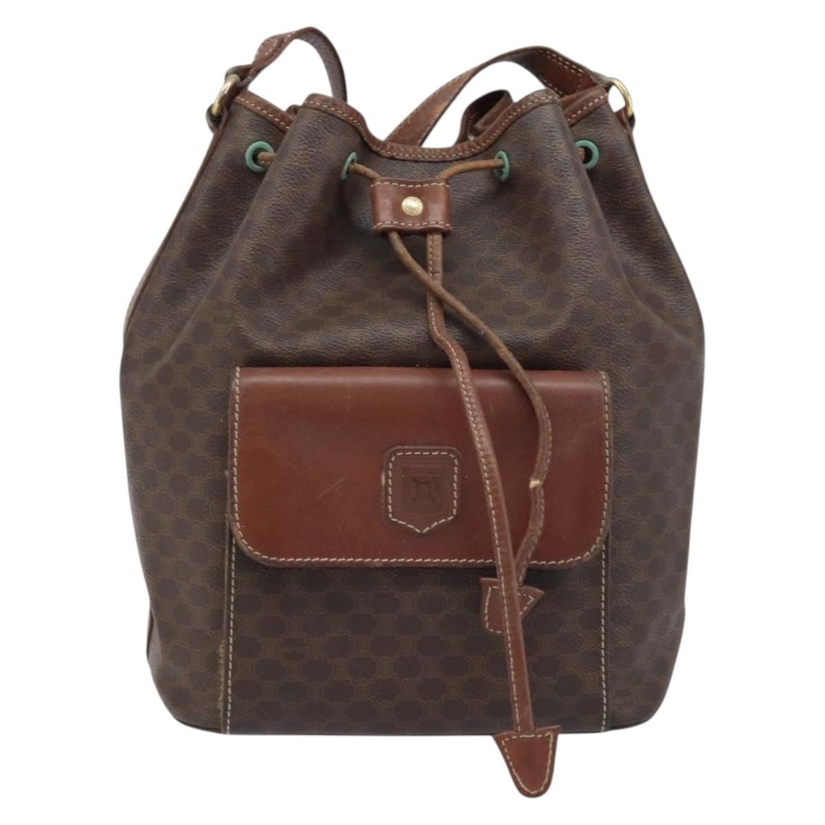 CELINE Macadam Canvas Backpack PVC Leather Brown Gold Auth 173514