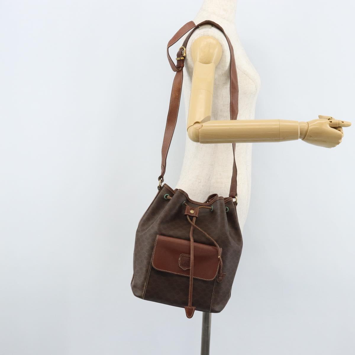 CELINE Macadam Canvas Backpack PVC Leather Brown Gold Auth 173514