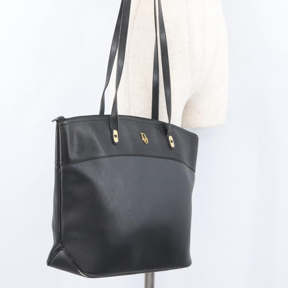 Christian Dior Honeycomb Canvas Shoulder Bag PVC Black Gold Auth 173515