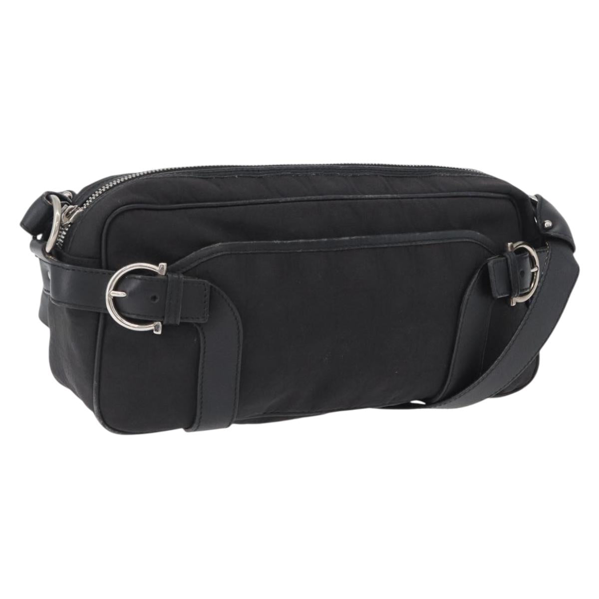 Salvatore Ferragamo Shoulder Bag Canvas Leather Black Silver Auth 173518