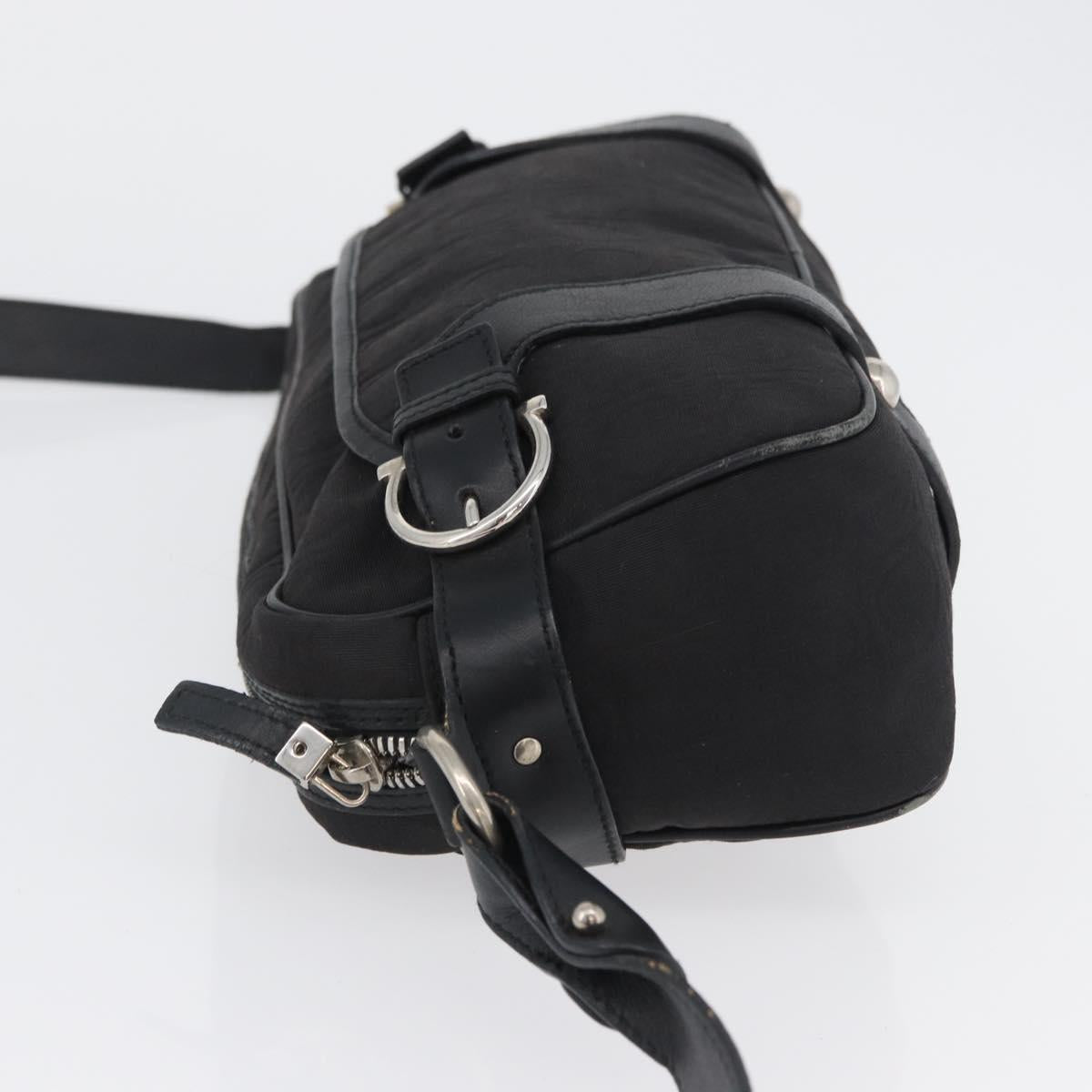 Salvatore Ferragamo Shoulder Bag Canvas Leather Black Silver Auth 173518