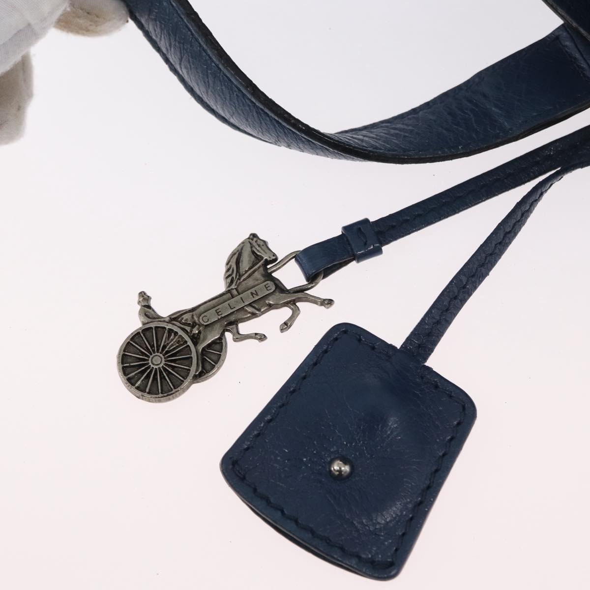 CELINE Hand Bag Leather Blue Silver Auth 173519