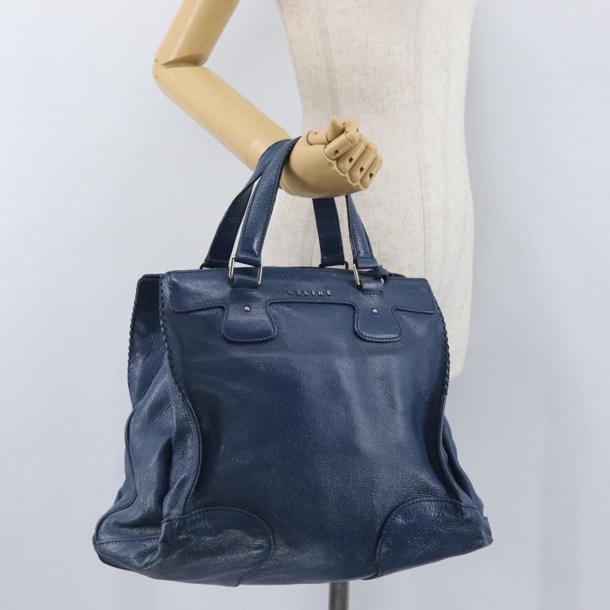 CELINE Hand Bag Leather Blue Silver Auth 173519