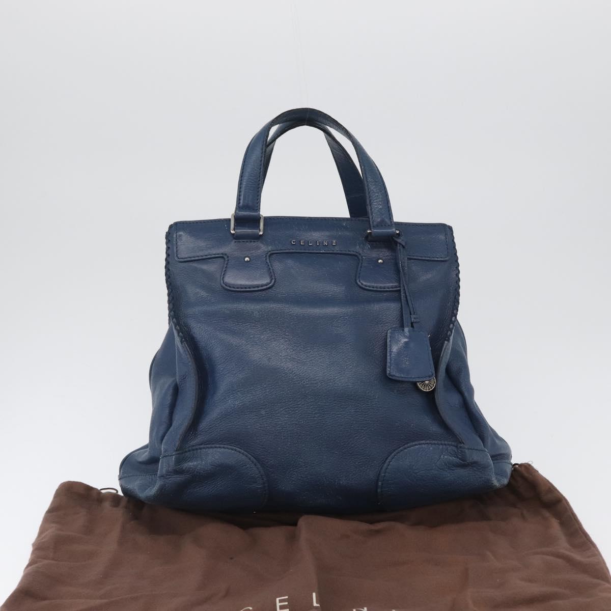CELINE Hand Bag Leather Blue Silver Auth 173519
