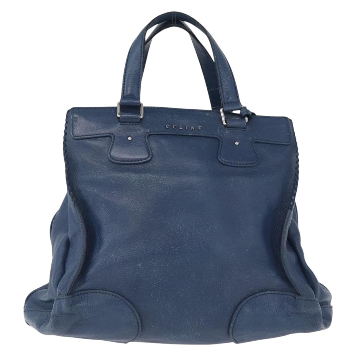CELINE Hand Bag Leather Blue Silver Auth 173519