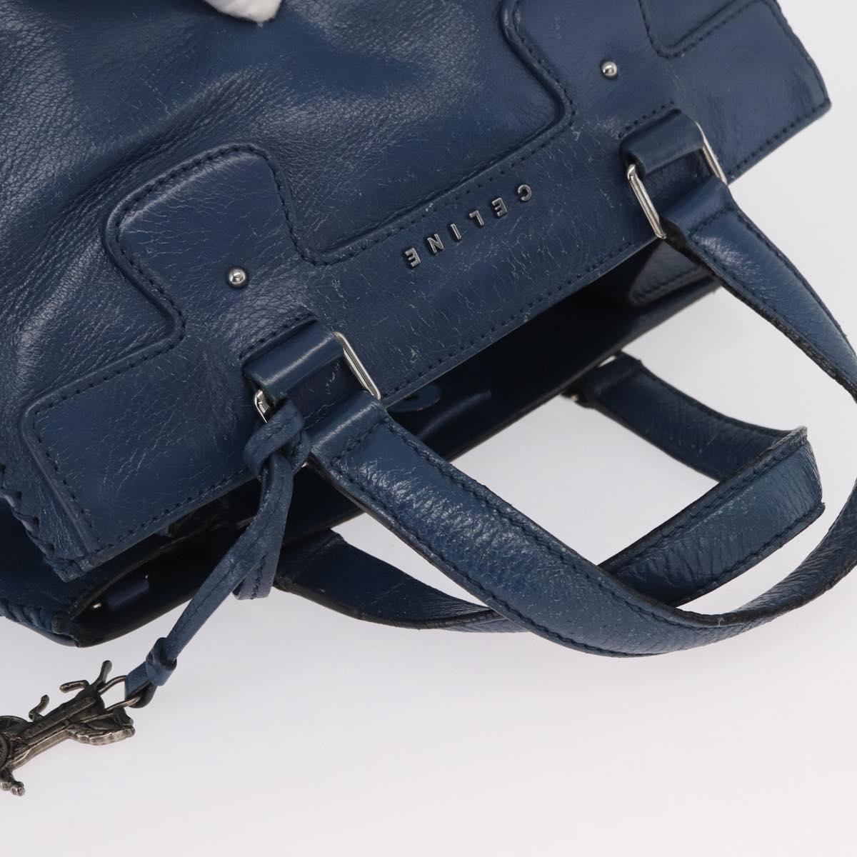 CELINE Hand Bag Leather Blue Silver Auth 173519