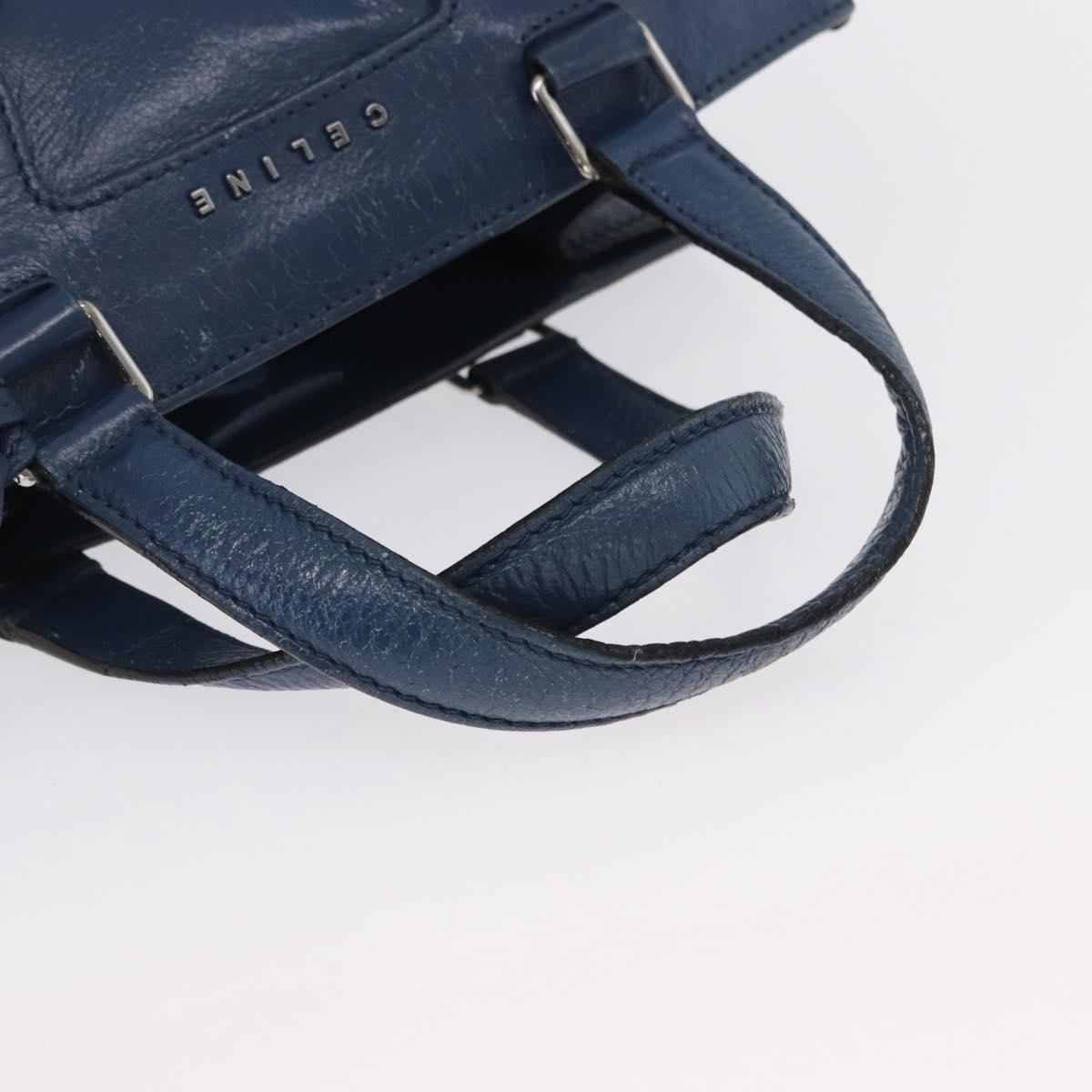 CELINE Hand Bag Leather Blue Silver Auth 173519