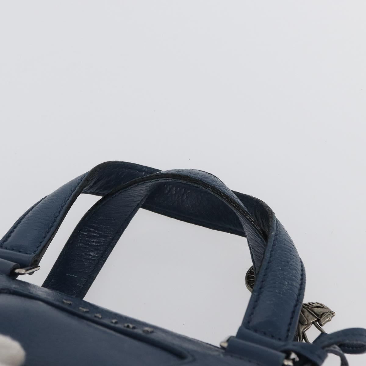 CELINE Hand Bag Leather Blue Silver Auth 173519