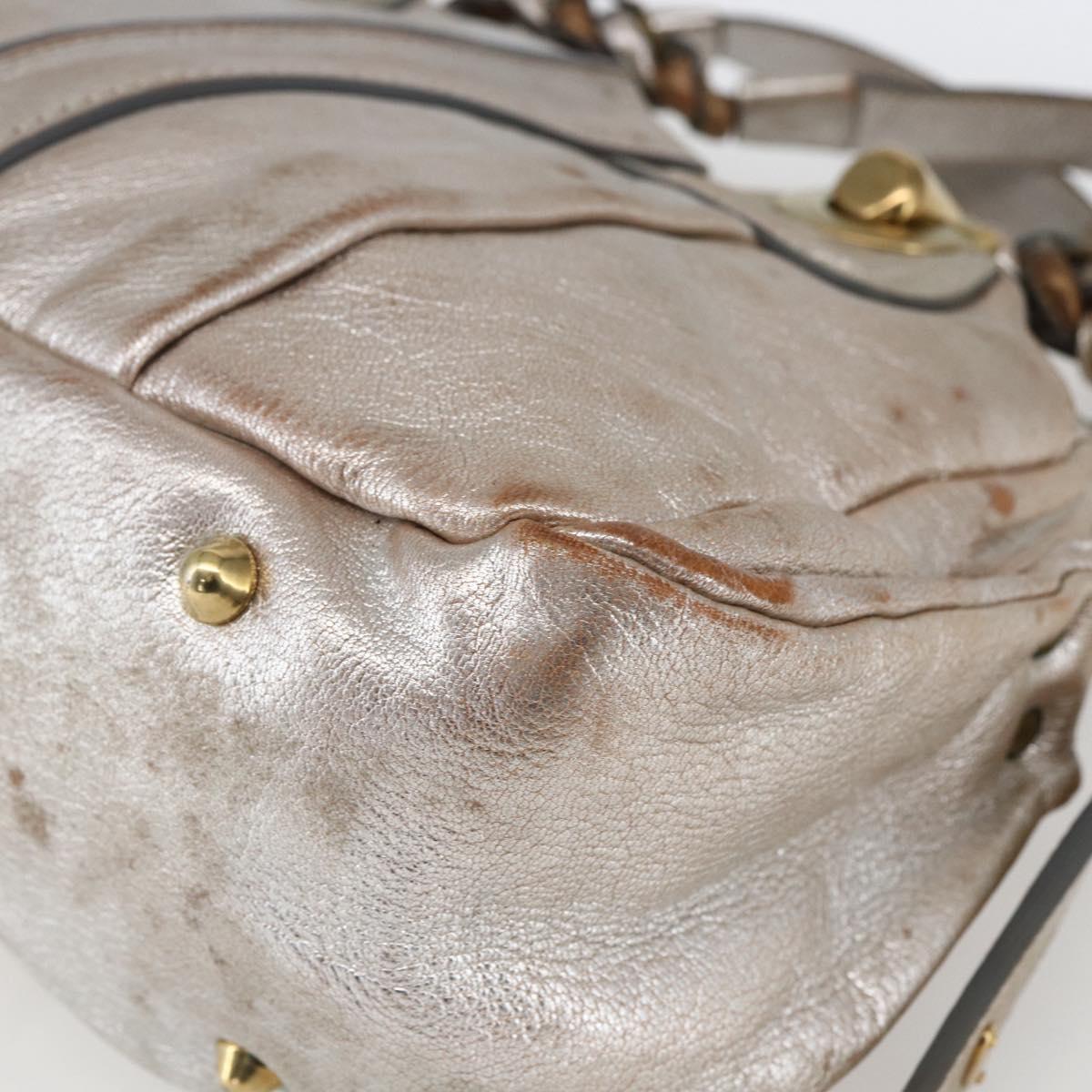 Chloe Hand Bag Leather Silver gold Auth 173521