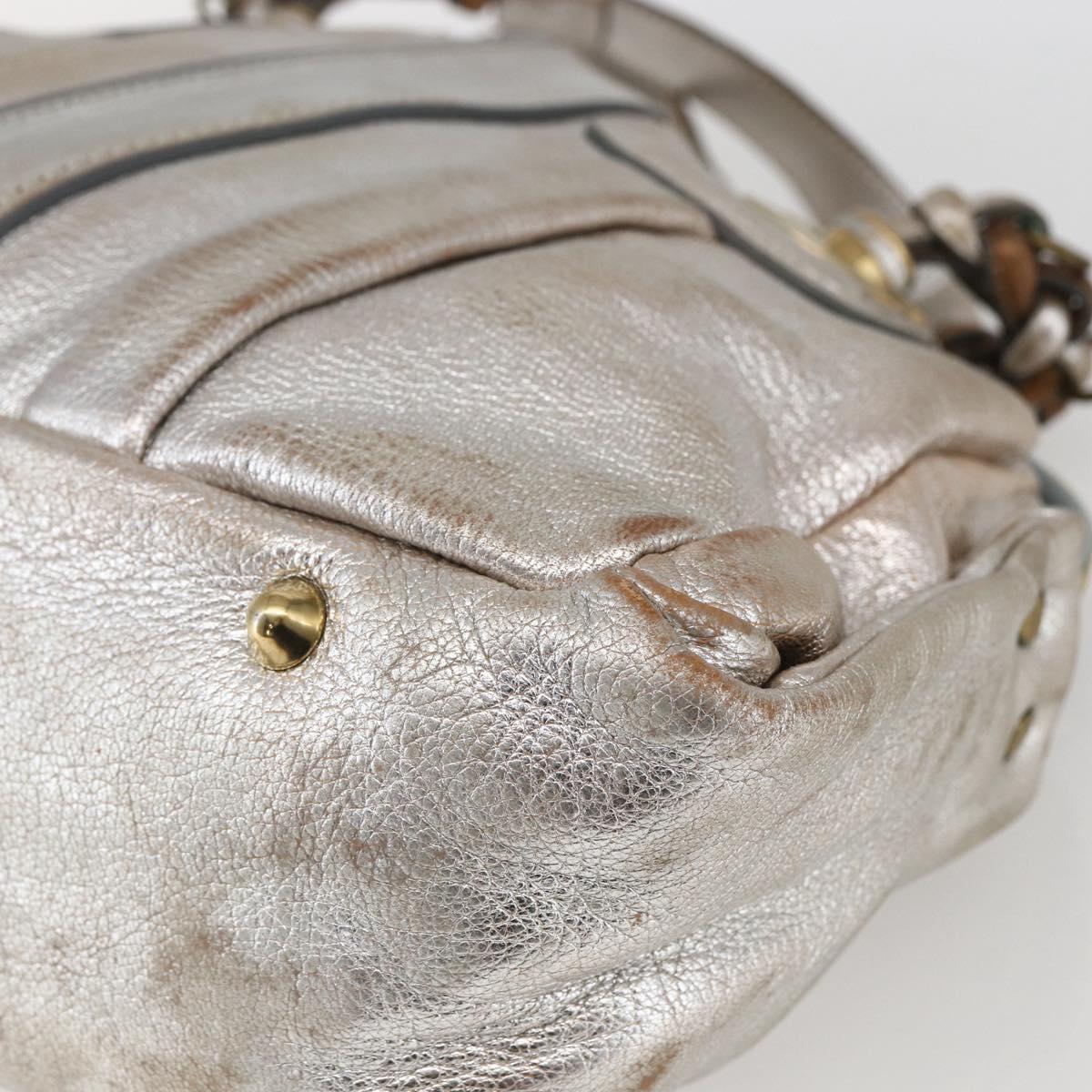 Chloe Hand Bag Leather Silver gold Auth 173521