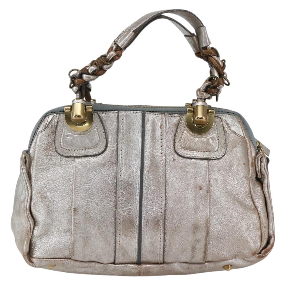 Chloe Hand Bag Leather Silver gold Auth 173521