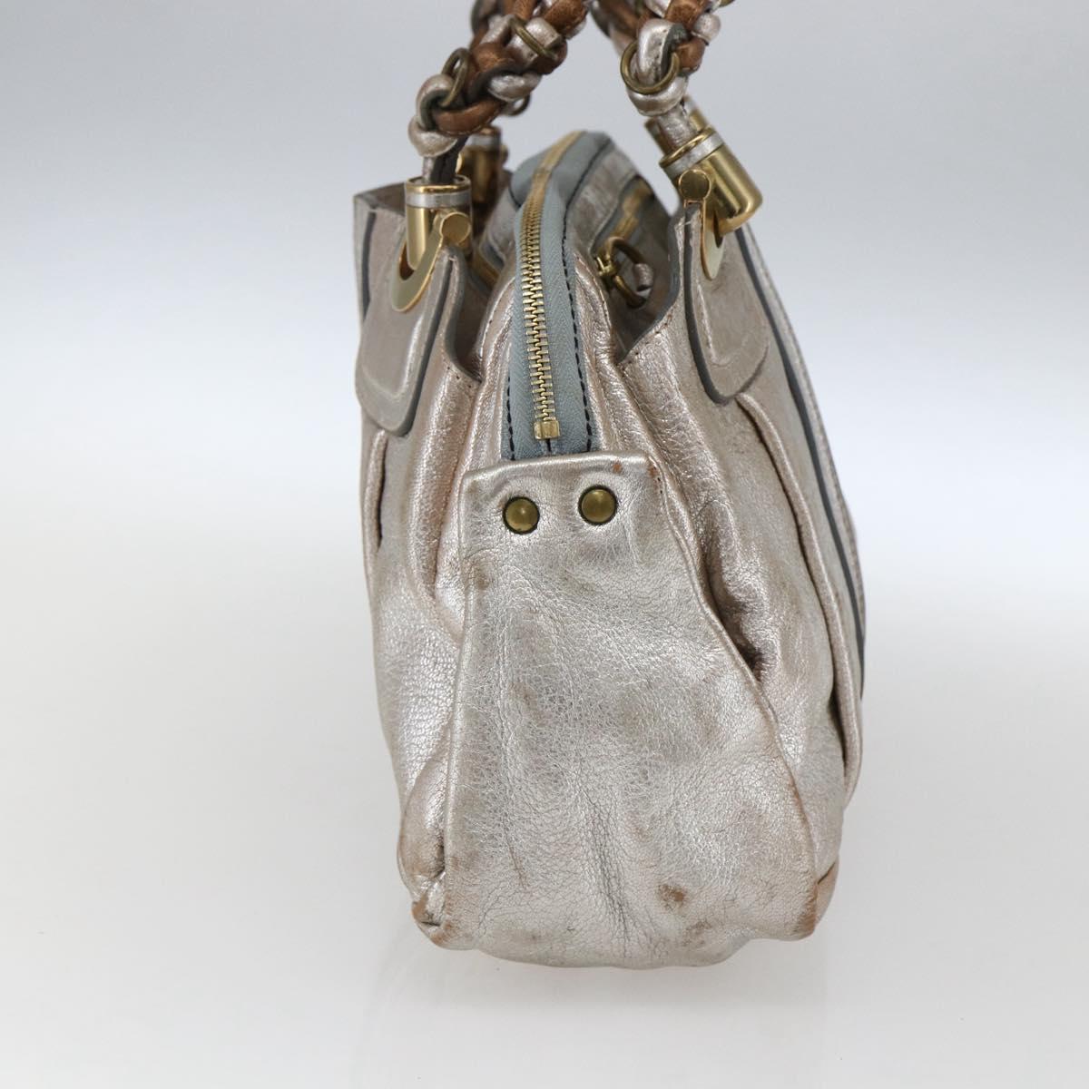 Chloe Hand Bag Leather Silver gold Auth 173521
