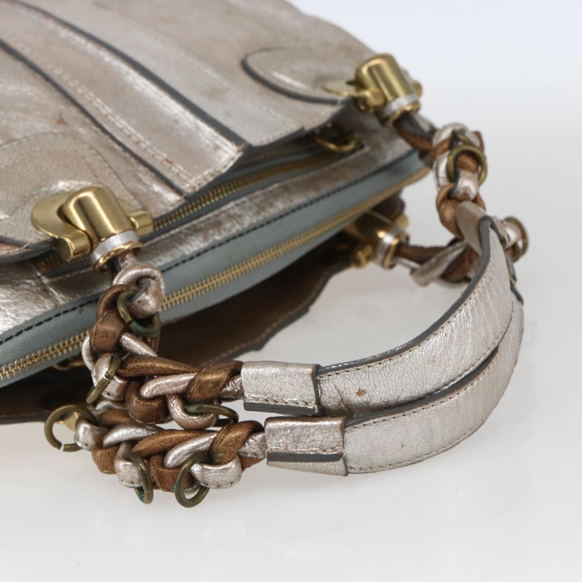 Chloe Hand Bag Leather Silver gold Auth 173521