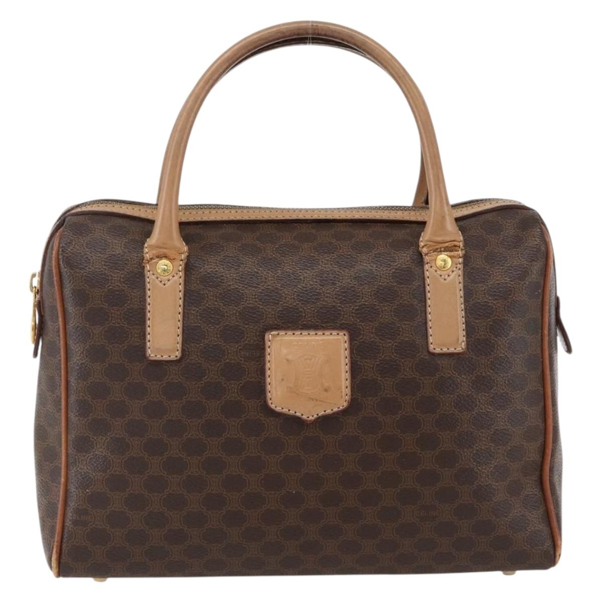 CELINE Macadam Canvas Hand Bag PVC Leather Brown Gold Auth 173522