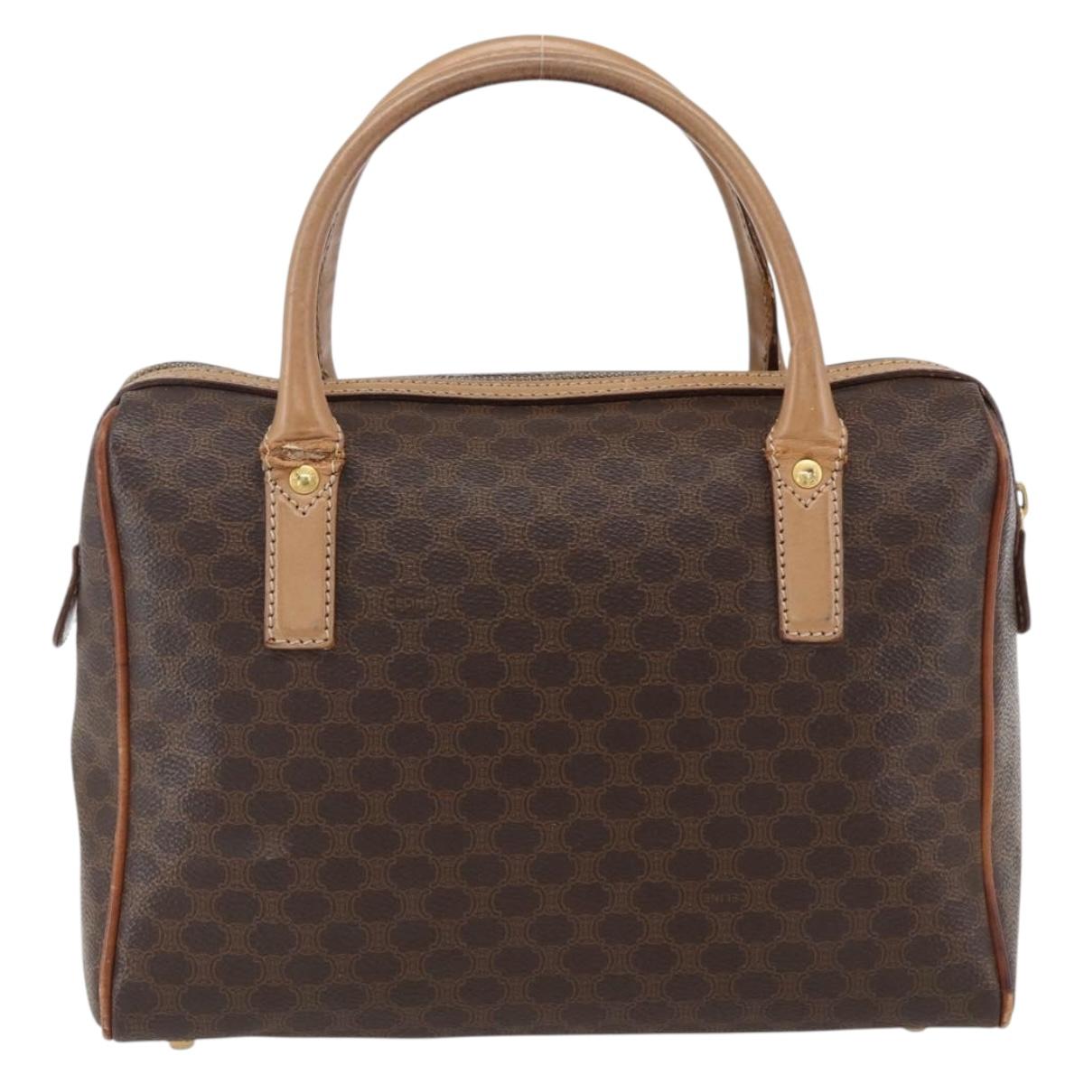 CELINE Macadam Canvas Hand Bag PVC Leather Brown Gold Auth 173522