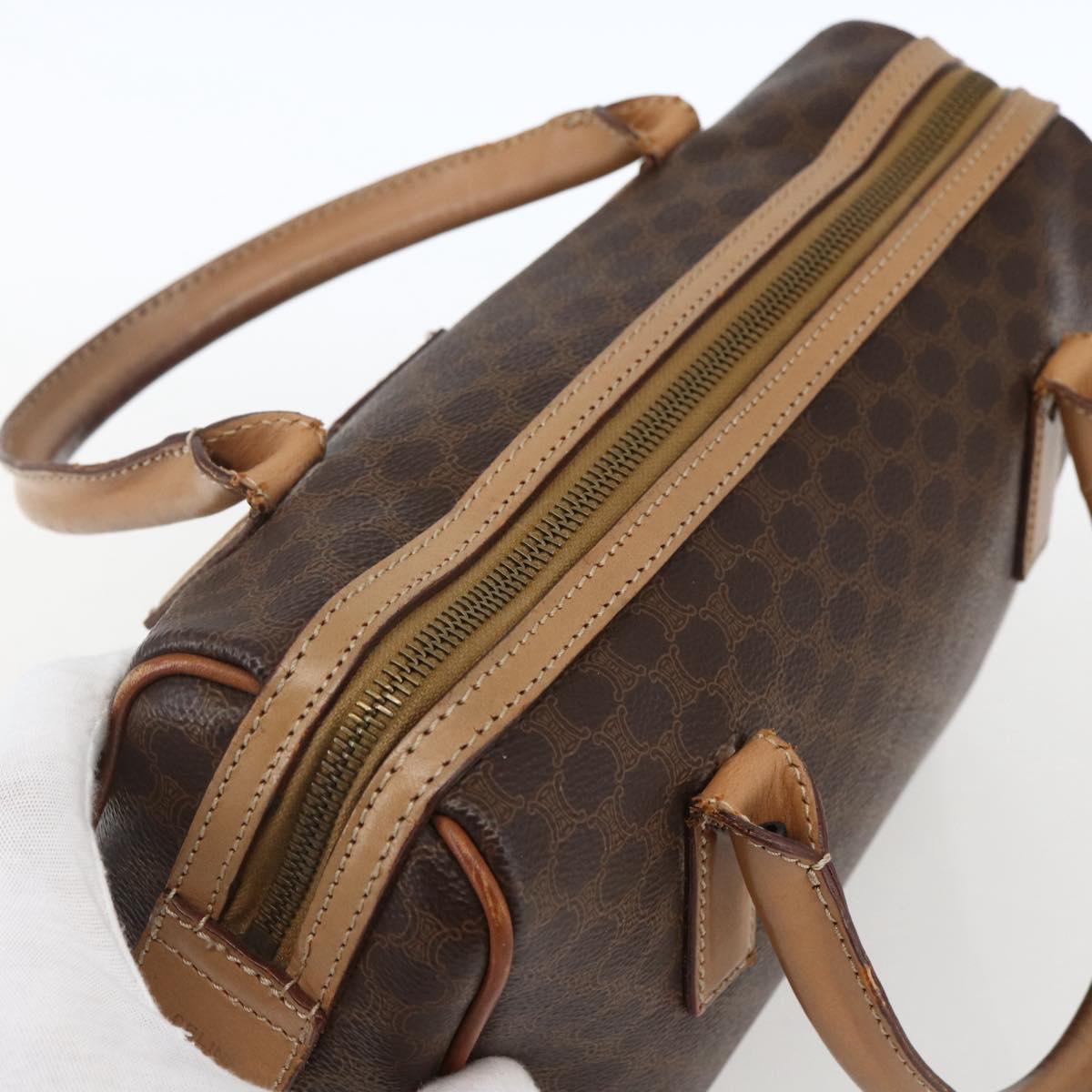 CELINE Macadam Canvas Hand Bag PVC Leather Brown Gold Auth 173522