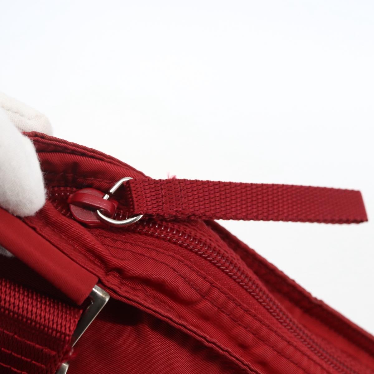 PRADA Shoulder Bag Nylon Red Silver Auth 173524