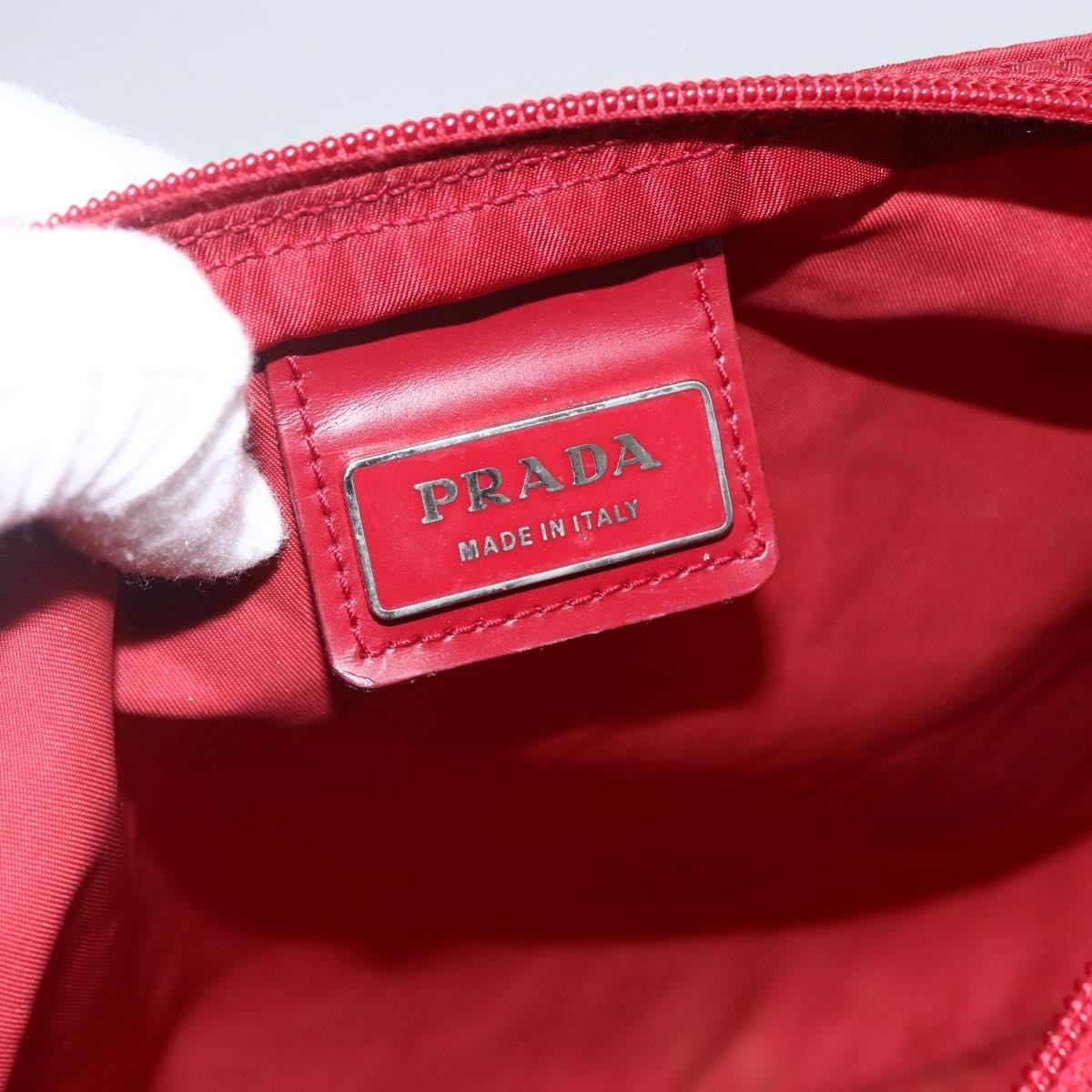PRADA Shoulder Bag Nylon Red Silver Auth 173524