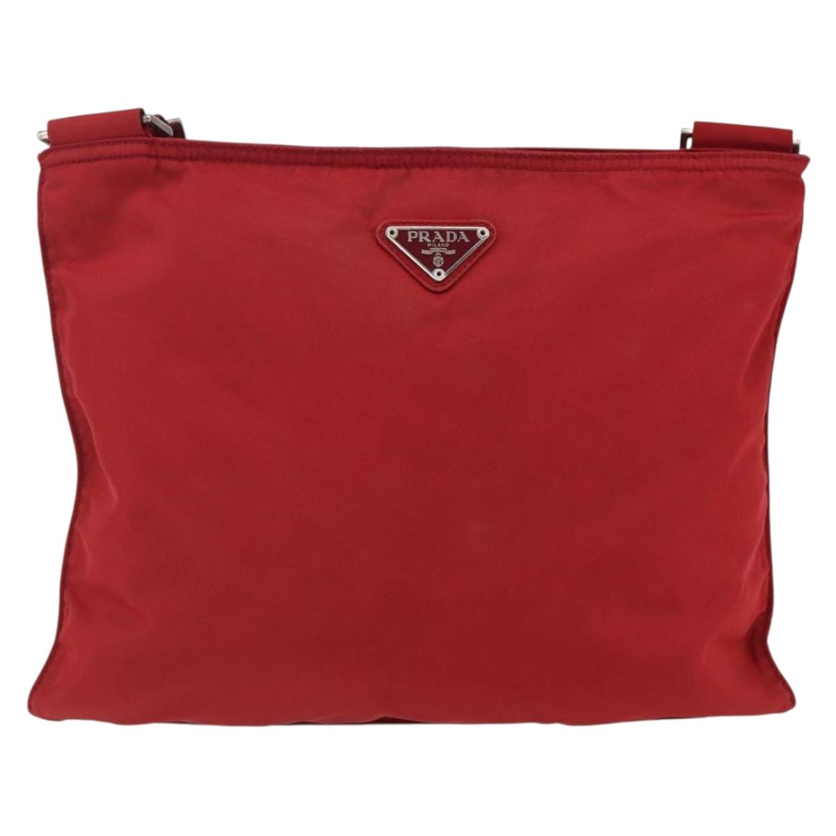 PRADA Shoulder Bag Nylon Red Silver Auth 173524