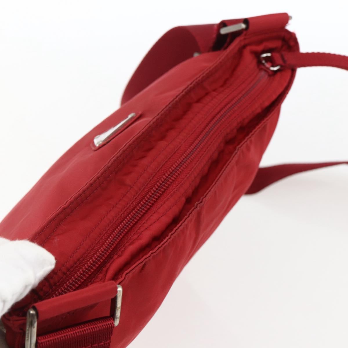 PRADA Shoulder Bag Nylon Red Silver Auth 173524