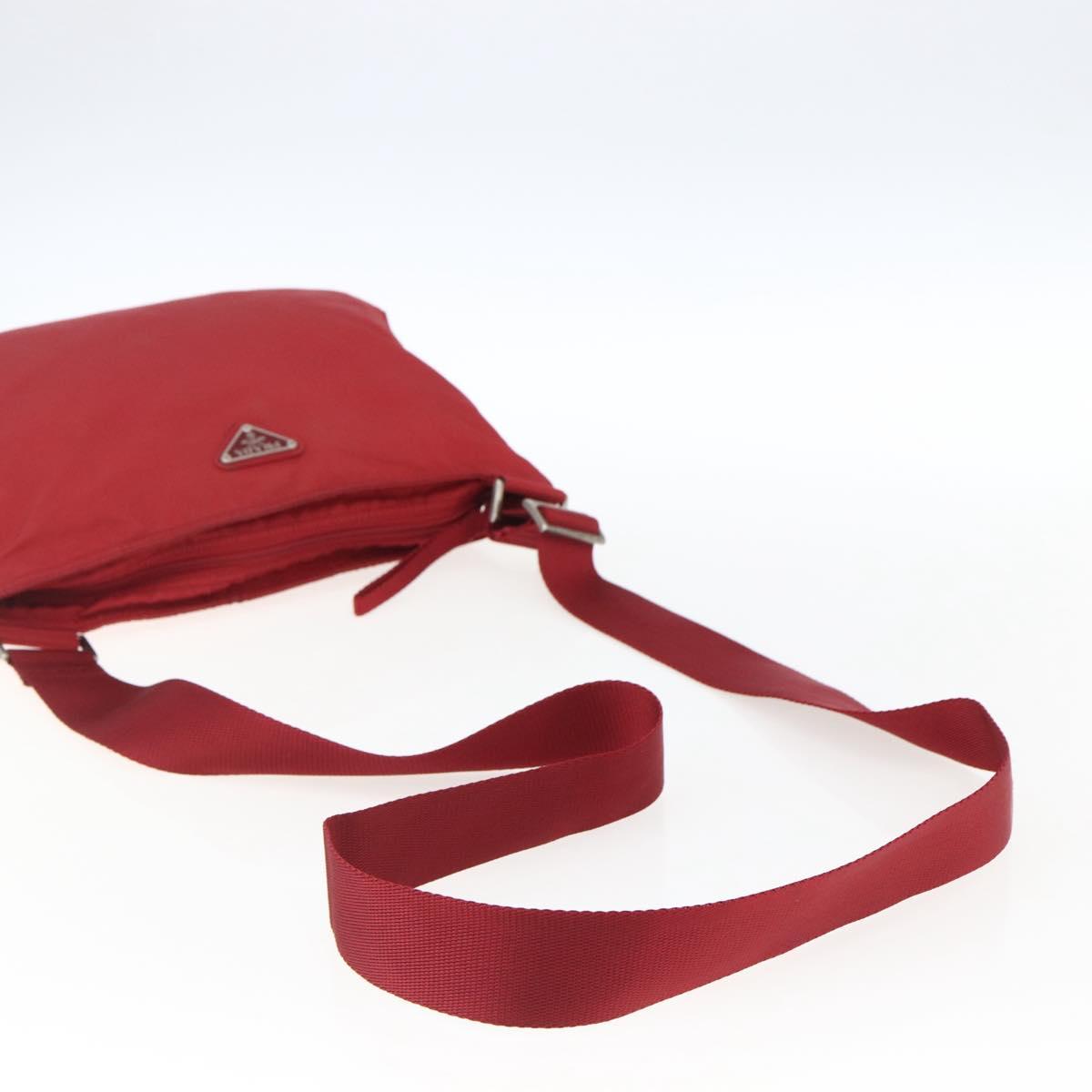 PRADA Shoulder Bag Nylon Red Silver Auth 173524