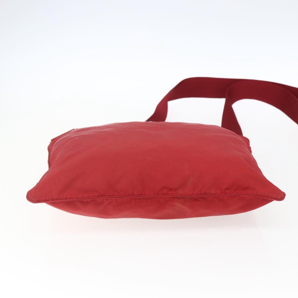 PRADA Shoulder Bag Nylon Red Silver Auth 173524