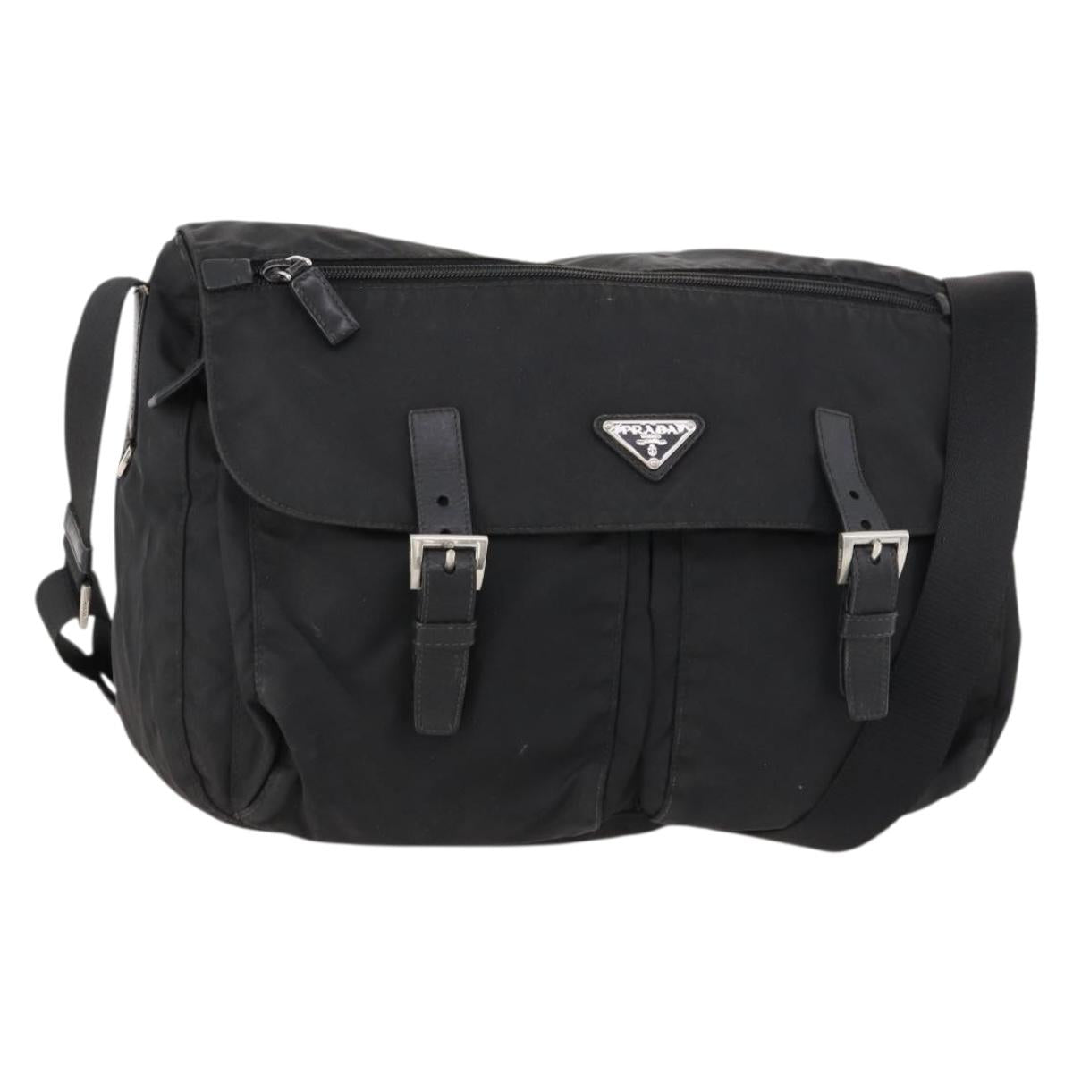 PRADA Shoulder Bag Nylon Black Silver Auth 173525