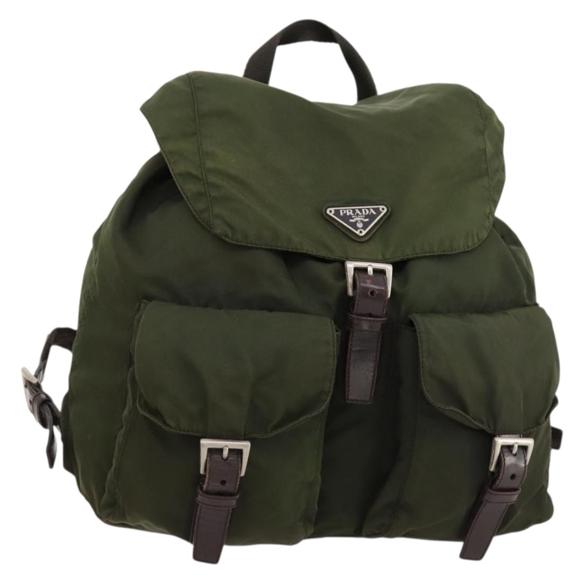 PRADA Backpack Nylon Khaki Silver Auth 173527