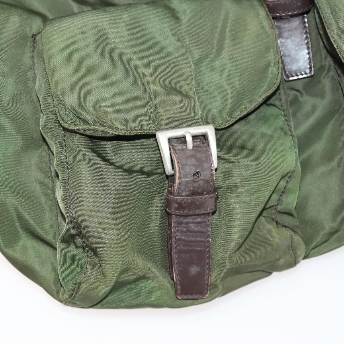 PRADA Backpack Nylon Khaki Silver Auth 173527